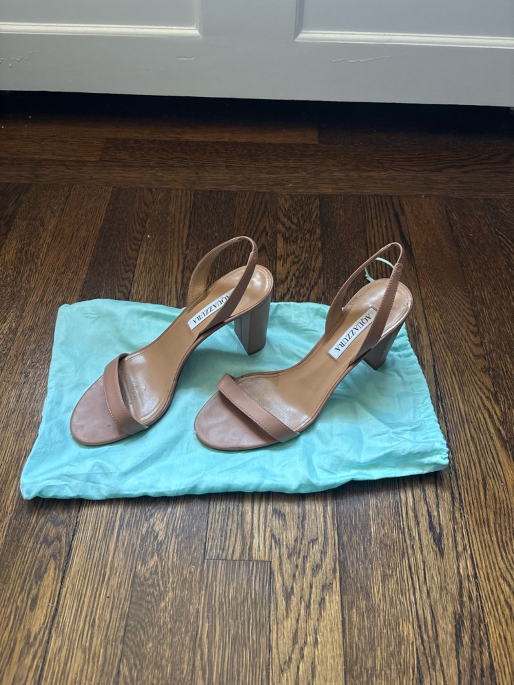Aquazzura Tan Leather Slingback Block Heel Sandals
